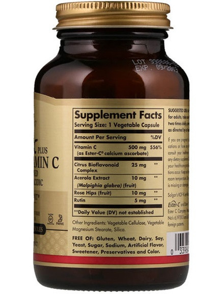 Ester-C Plus Vitamin C 500 mg 100 Veg Caps Solgar (256725123)