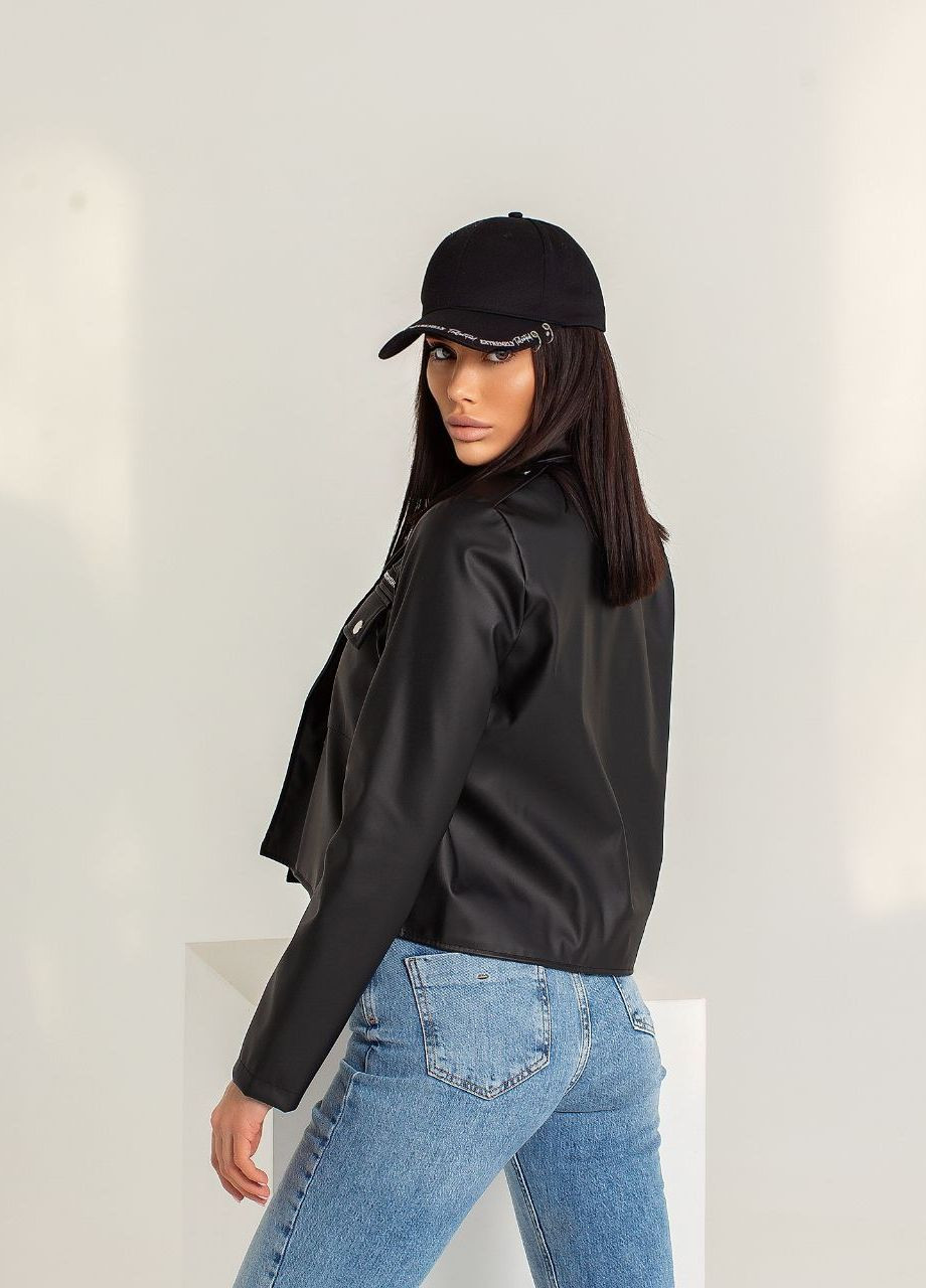Черная демисезонная женская куртка ветровка с эко кожи No Brand