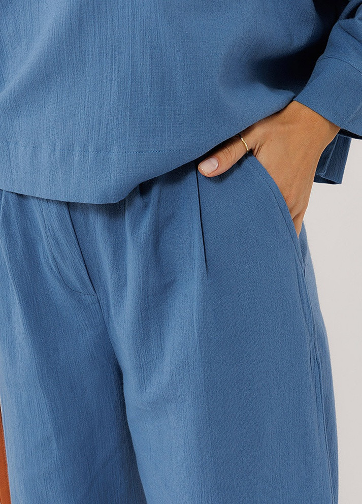 Женские широкие летние брюки цвет синий ЦБ-00219297 Yuki (259498542)