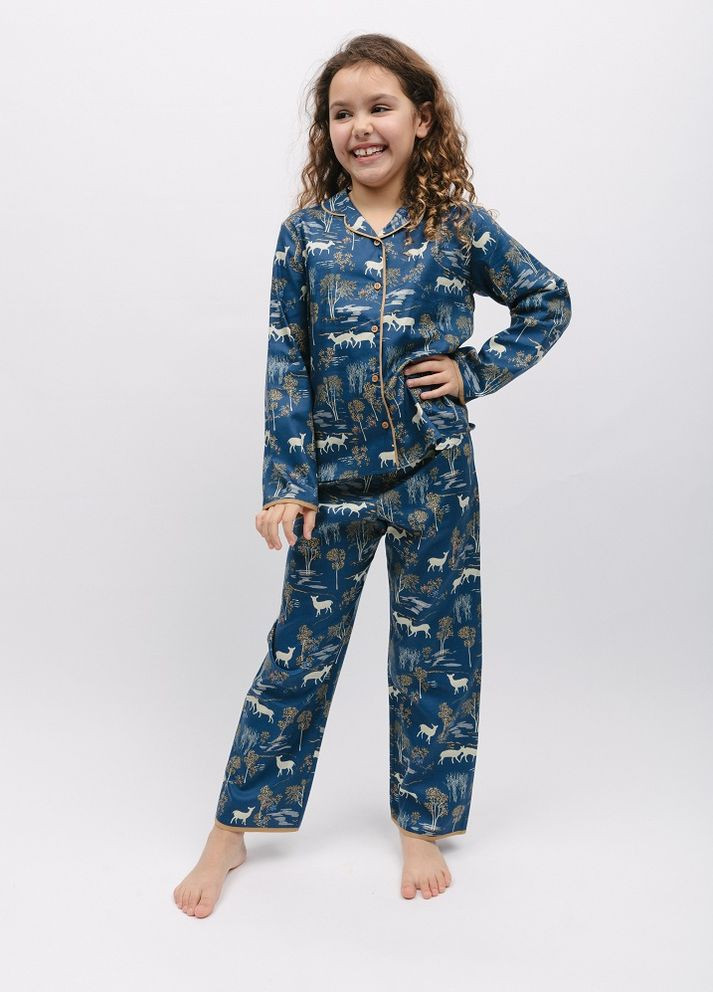 Синяя всесезон пижама для девочки 7032 рубашка + брюки Cyberjammies Fawn