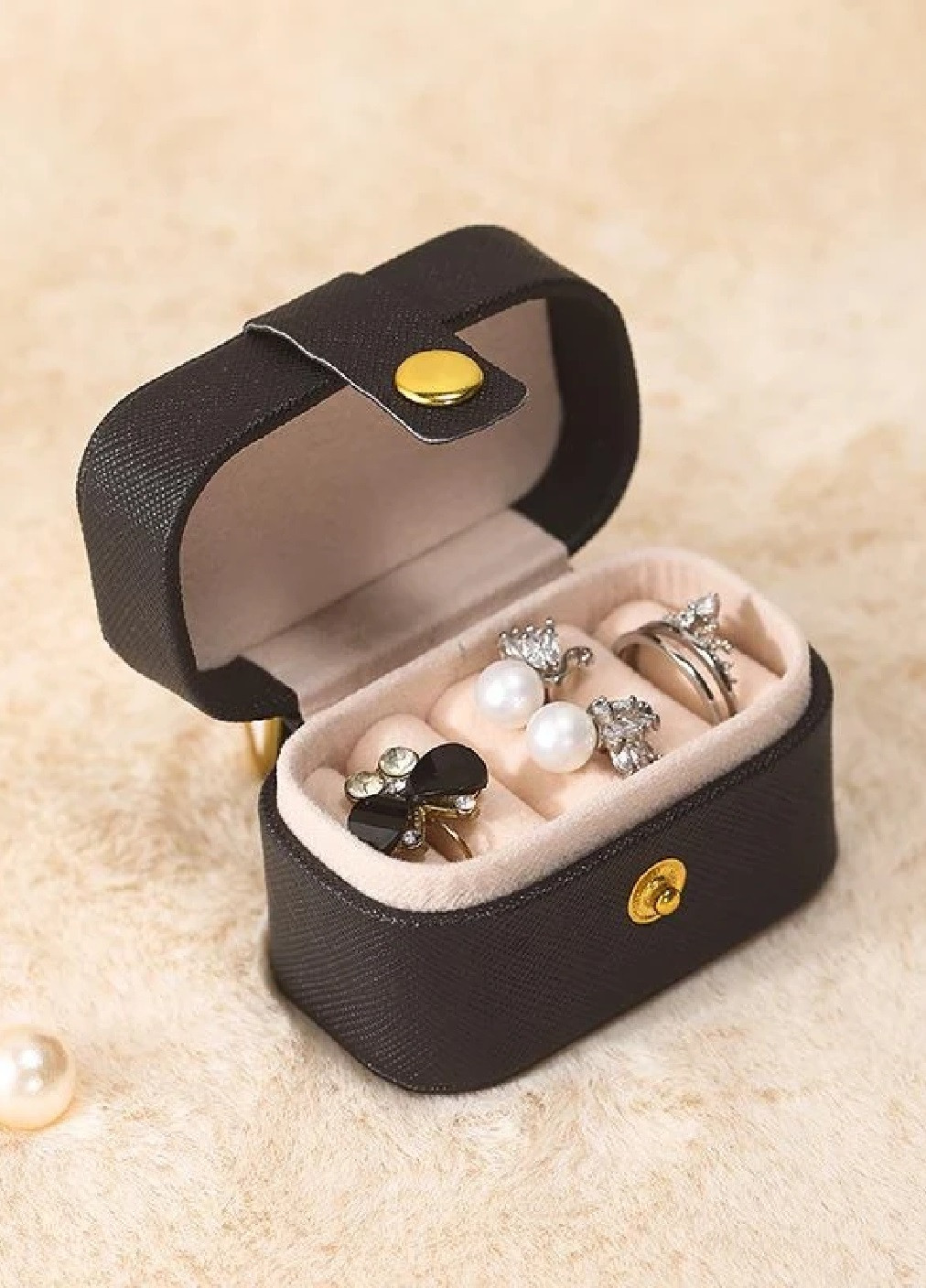 Шкатулка сундук органайзер коробка футляр для хранения украшений колец 6.5х4х4.5 см (474632-Prob) Черная Unbranded (259161876)