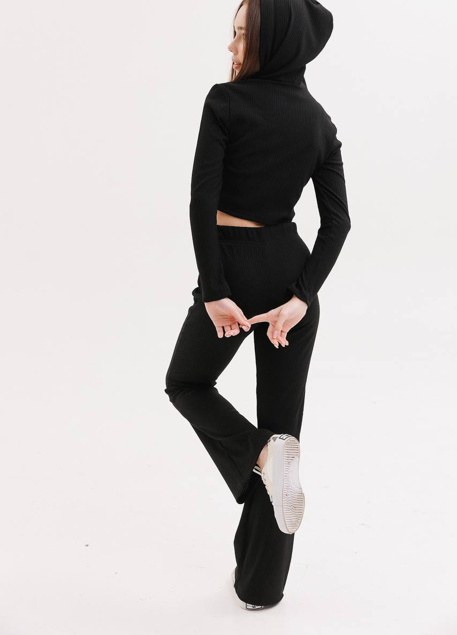 Чорний демісезонний костюм трійка з кроп-топом на блискавці для дівчинки чорний 126943 No Brand