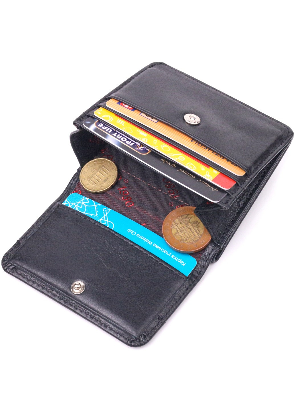 Компактний жіночий гаманець із натуральної гладкої шкіри 21432 Чорний Karya (258286323)