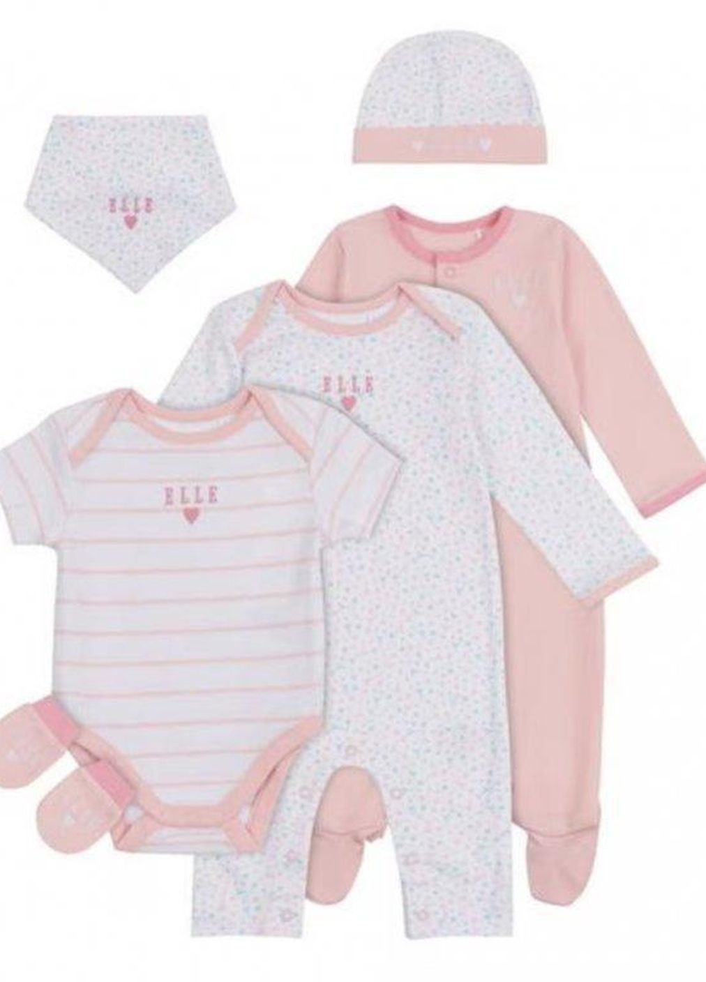 Розовый набор 6шт для новорожденной девочки 0-6 мес (рост 56-68 см). оригинал Elle
