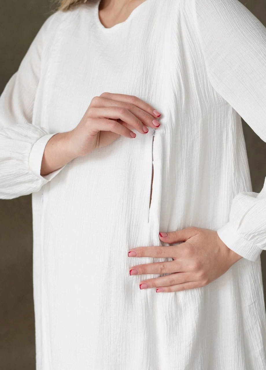 Белое легкое нежное платье для беременных и кормящих мам белое свободного силуэта To Be