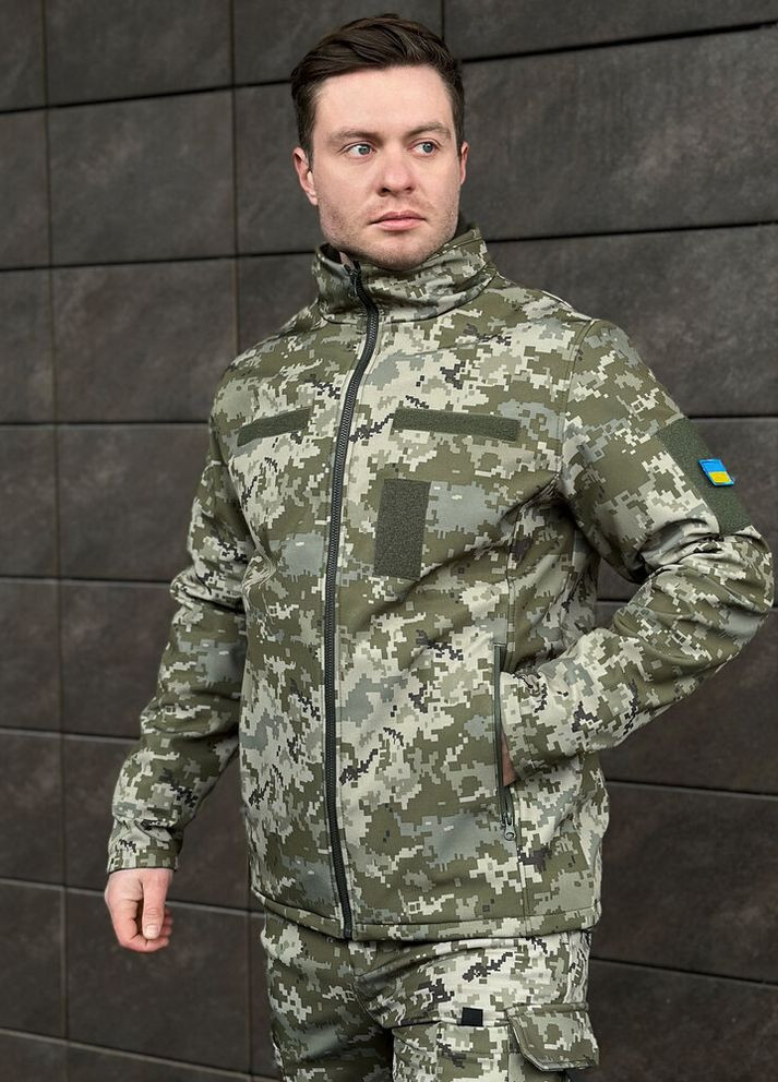 Оливкова (хакі) демісезонна куртка shadow військова з липучками піксель Pobedov