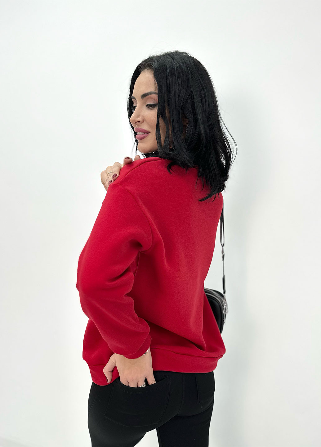 Базовый однотонный свитшот Fashion Girl - Свободный крой красный спортивный, повседневный, кэжуал трехнитка - (274065167)
