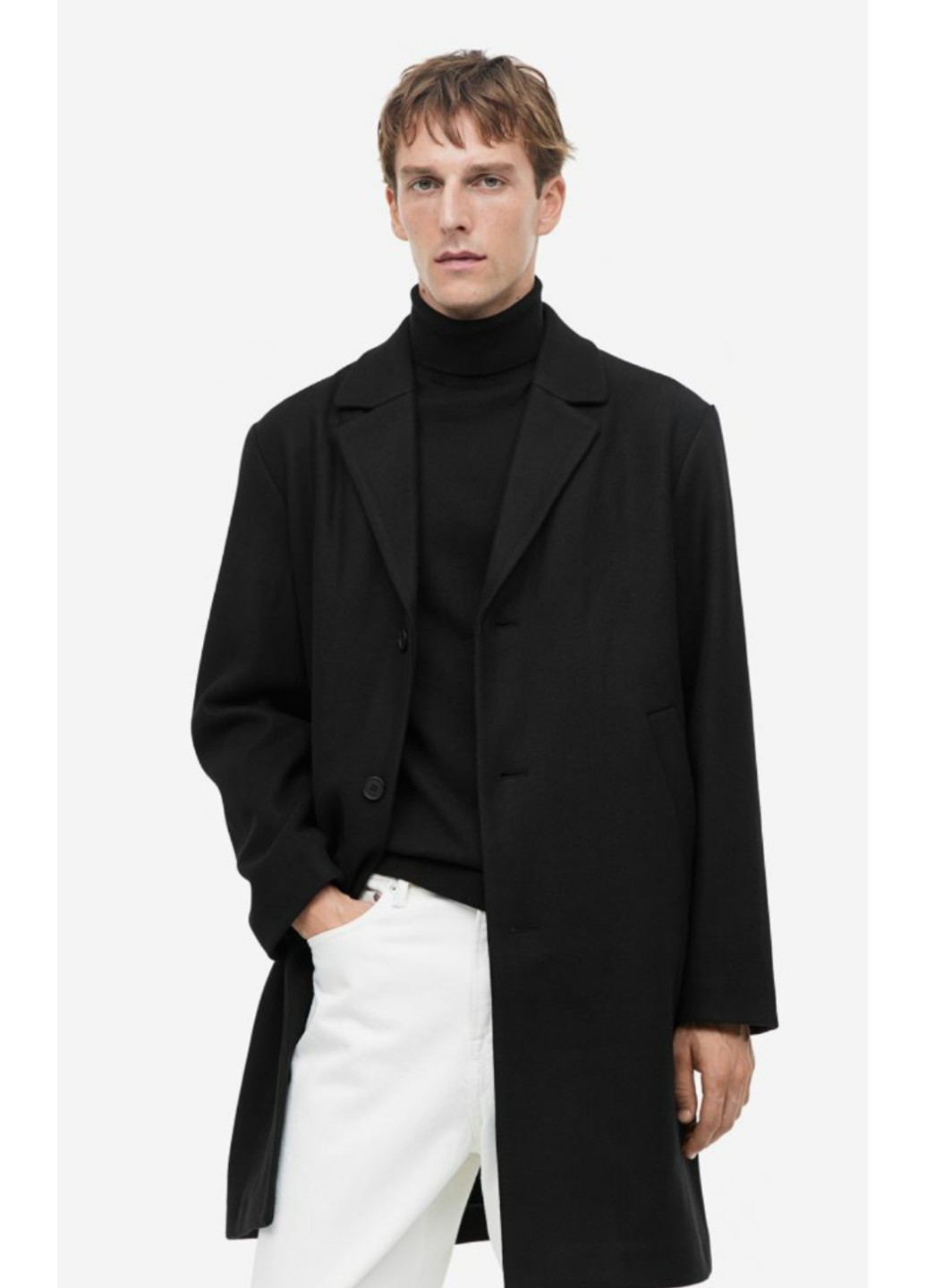 Черное демисезонное Мужское пальто Н&М (56216) M Черное H&M