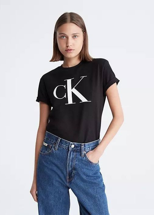 Черная всесезон футболка с круглым вырезом и логотипом с монограммой с коротким рукавом Calvin Klein