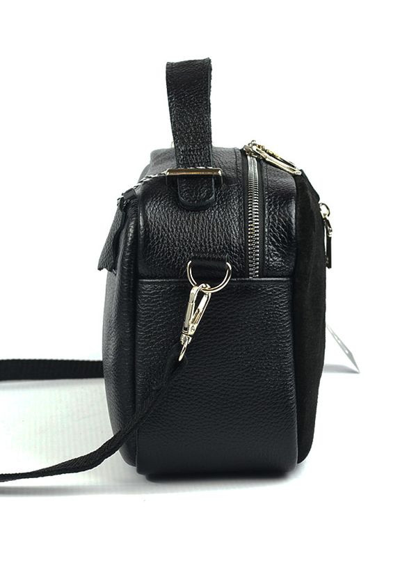 Замшева чорна маленька жіноча сумка крос-боді на плече, міні сумочка з натуральної шкіри та замші Serebro (266423755)