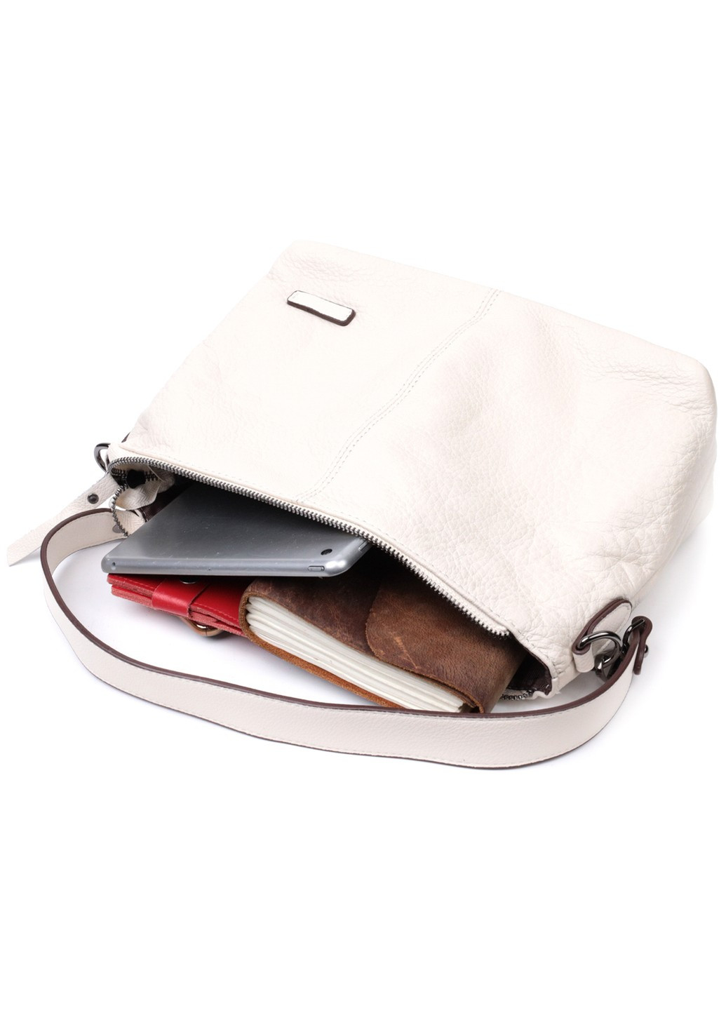 Прямоугольная женская сумка с двумя съемными ремнями из натуральной кожи 22377 Белая Vintage (276461712)