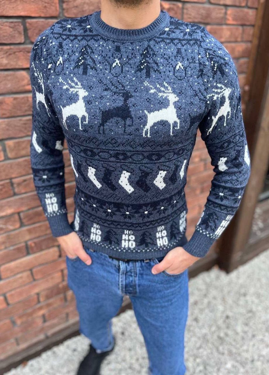 Синій зимовий чоловічий новорічний светр No Brand