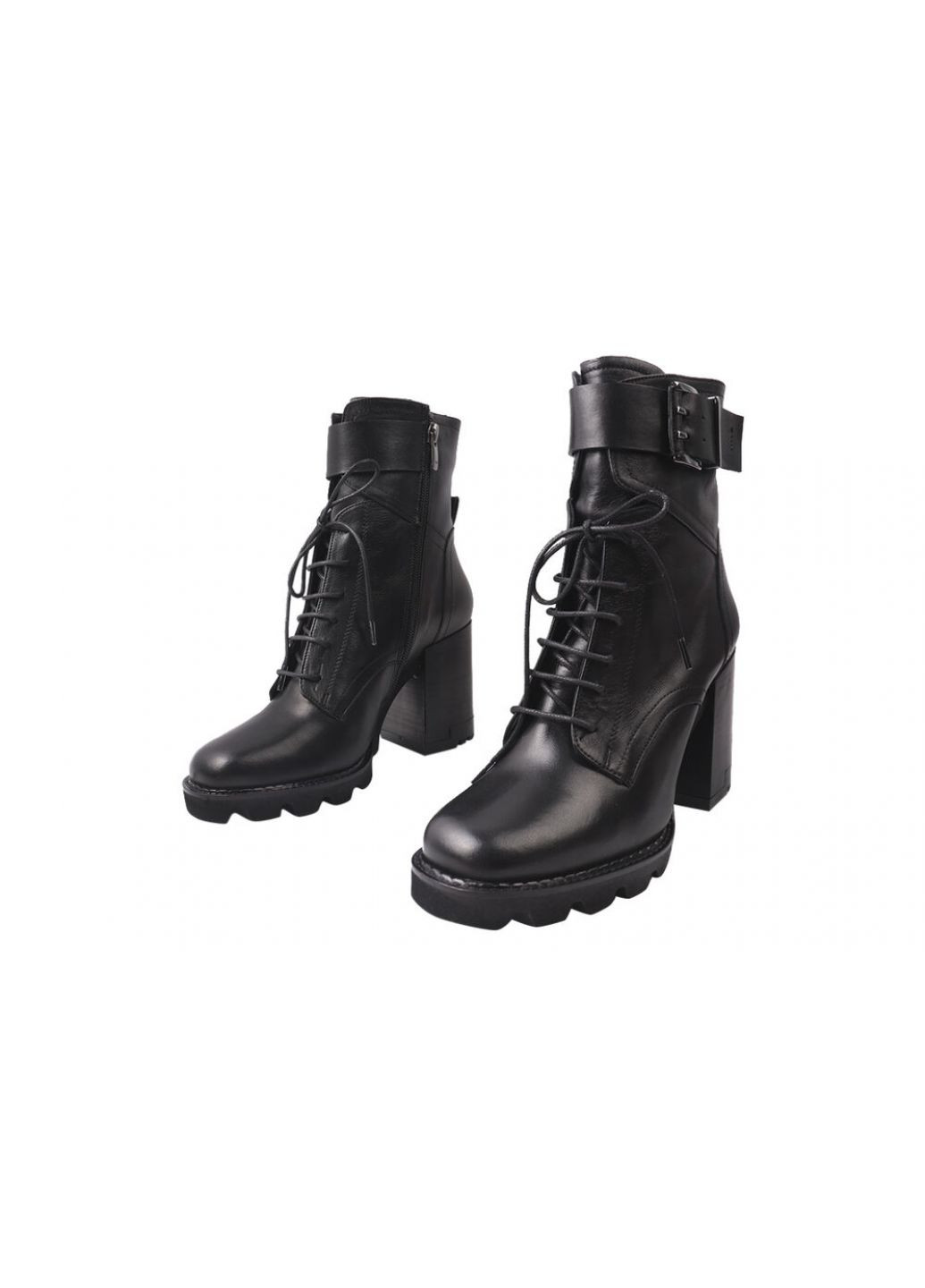 Черные ботильоны женские из натуральной кожи,высокие,на большом каблуке,черные,турция Tucino 535-20DH
