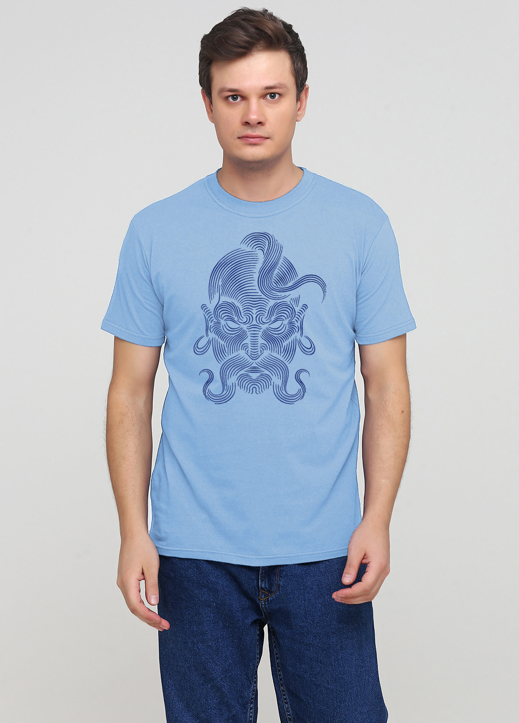Блакитна футболка чоловіча блакитна з принтом козак з коротким рукавом Malta
