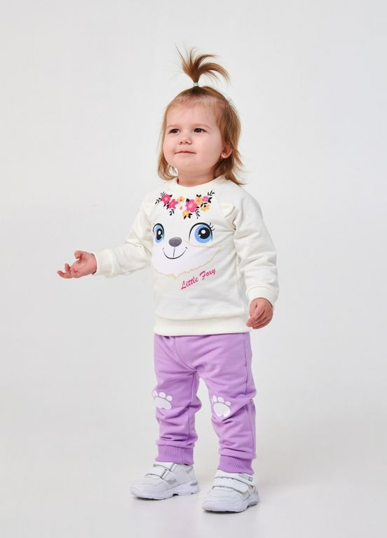 Молочный детский костюм (свитшот+брюки) | 95% хлопок | демисезон | 80,86 | рисунок лисичка молочный Smil
