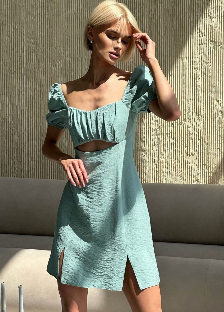 Мятное коктейльное платье мини с вырезом под грудью CHICLY однотонное