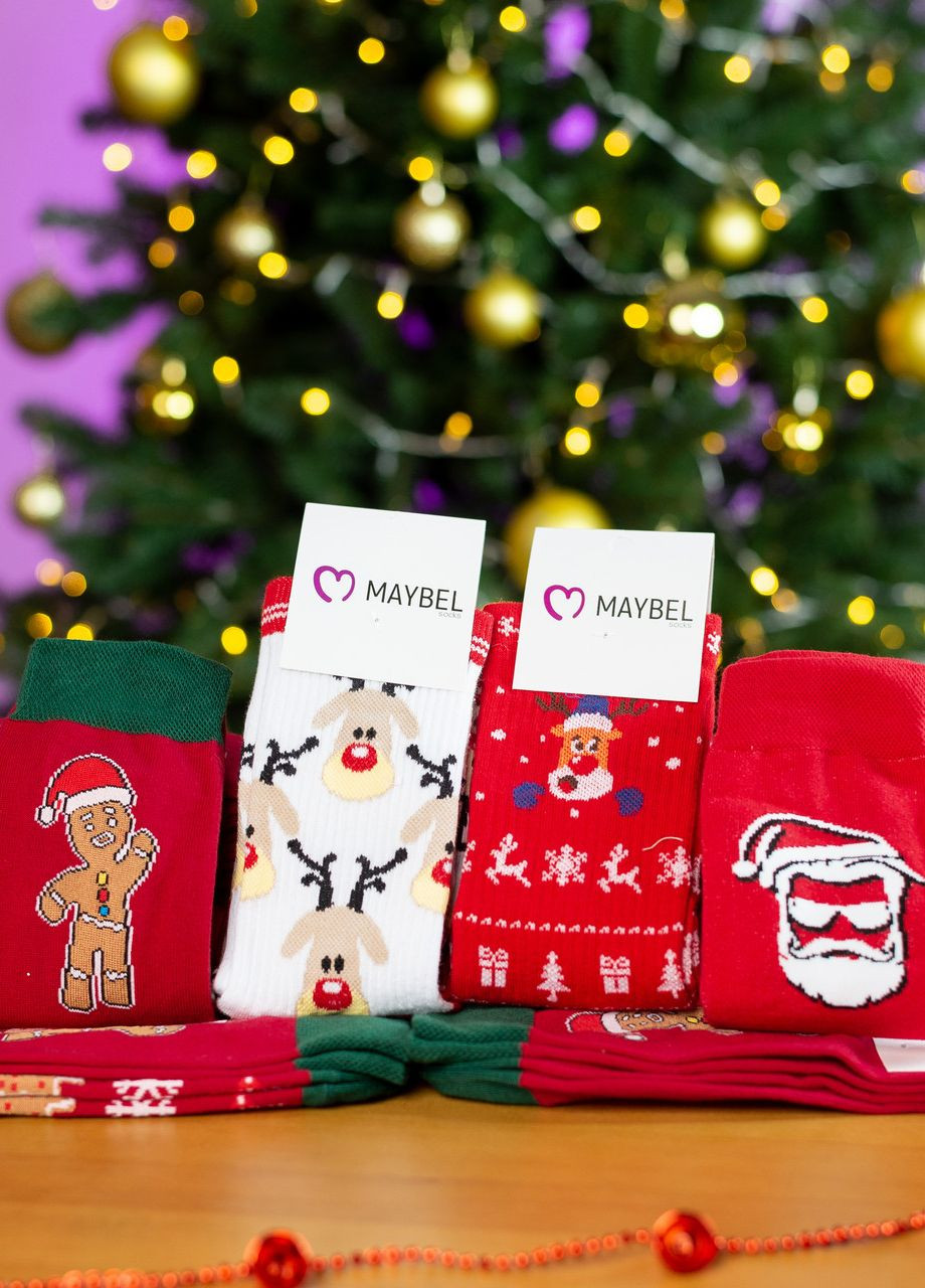 Набор новогодних носков с принтами Олени, Santa, Печеньки Maybel (269459578)