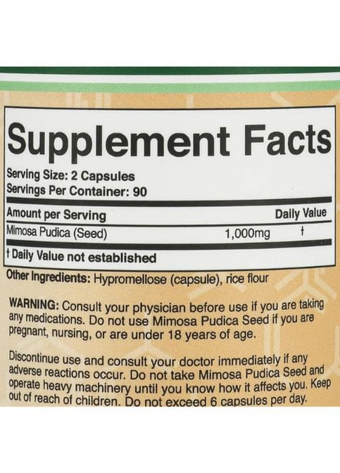 Double Wood Mimosa Pudica Extract 1000 mg (2 caps per serving) 180 Caps Double Wood Supplements (265623964)
