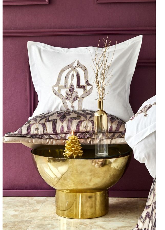 Набор постельное белье с покрывалом + плед - Morocco purple-gold золотой евро Karaca Home (258186441)