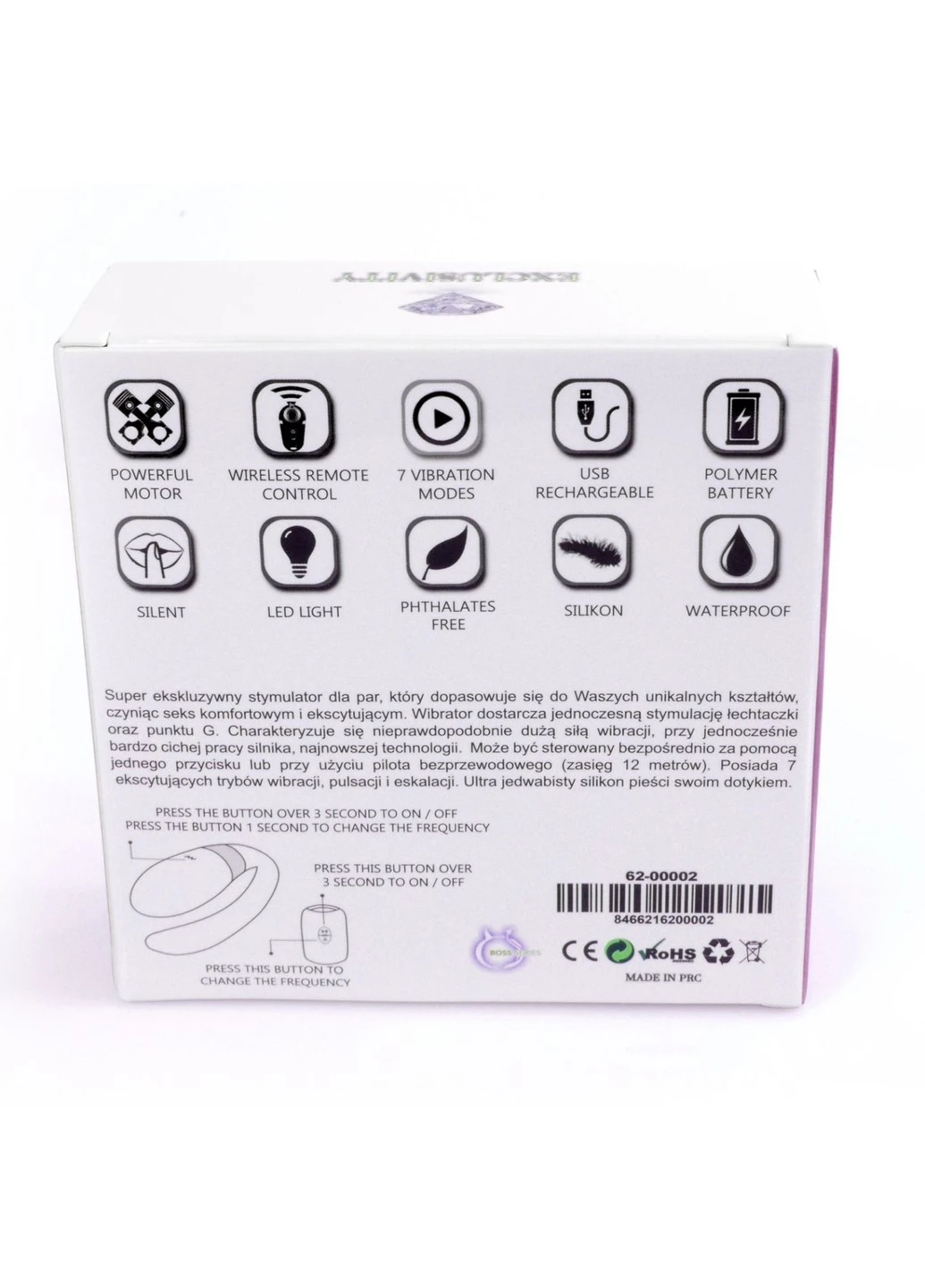 Вибромассажер для пар с пультом ДУ - Boss Series V-Vibe Purple USB 7 Function, BS6200002 Langsha (268664292)