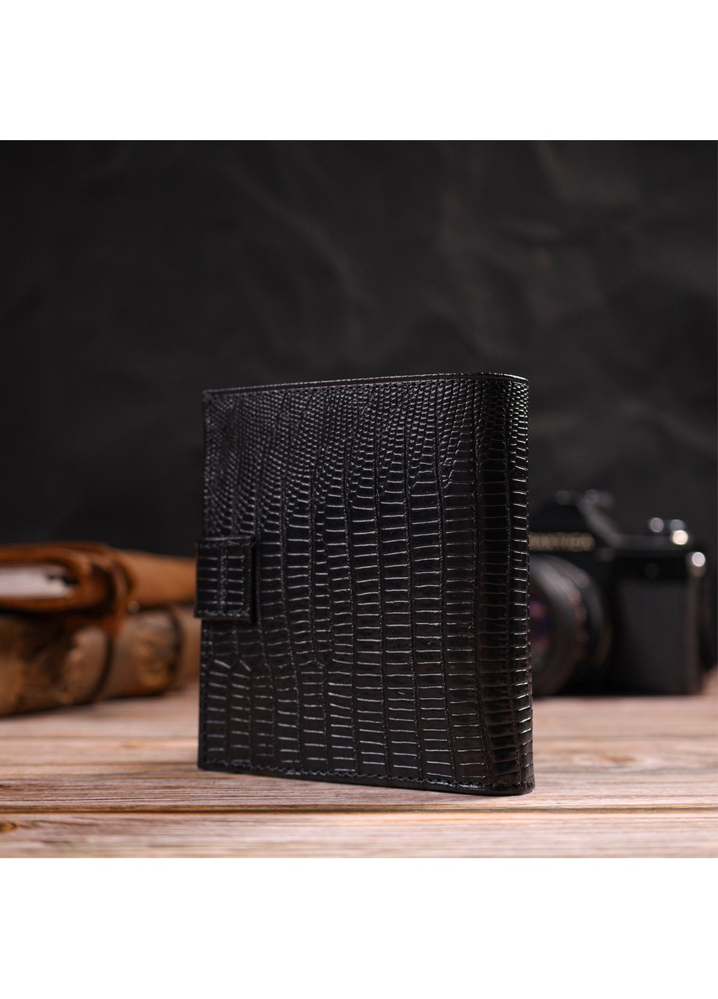 Фактурний чоловічий гаманець з натуральної шкіри з тисненням 21745 Чорний Canpellini (259815757)