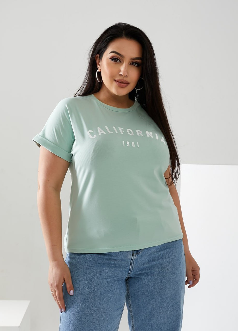 М'ятна жіноча футболка california колір м'ятний р.42/46 432427 New Trend