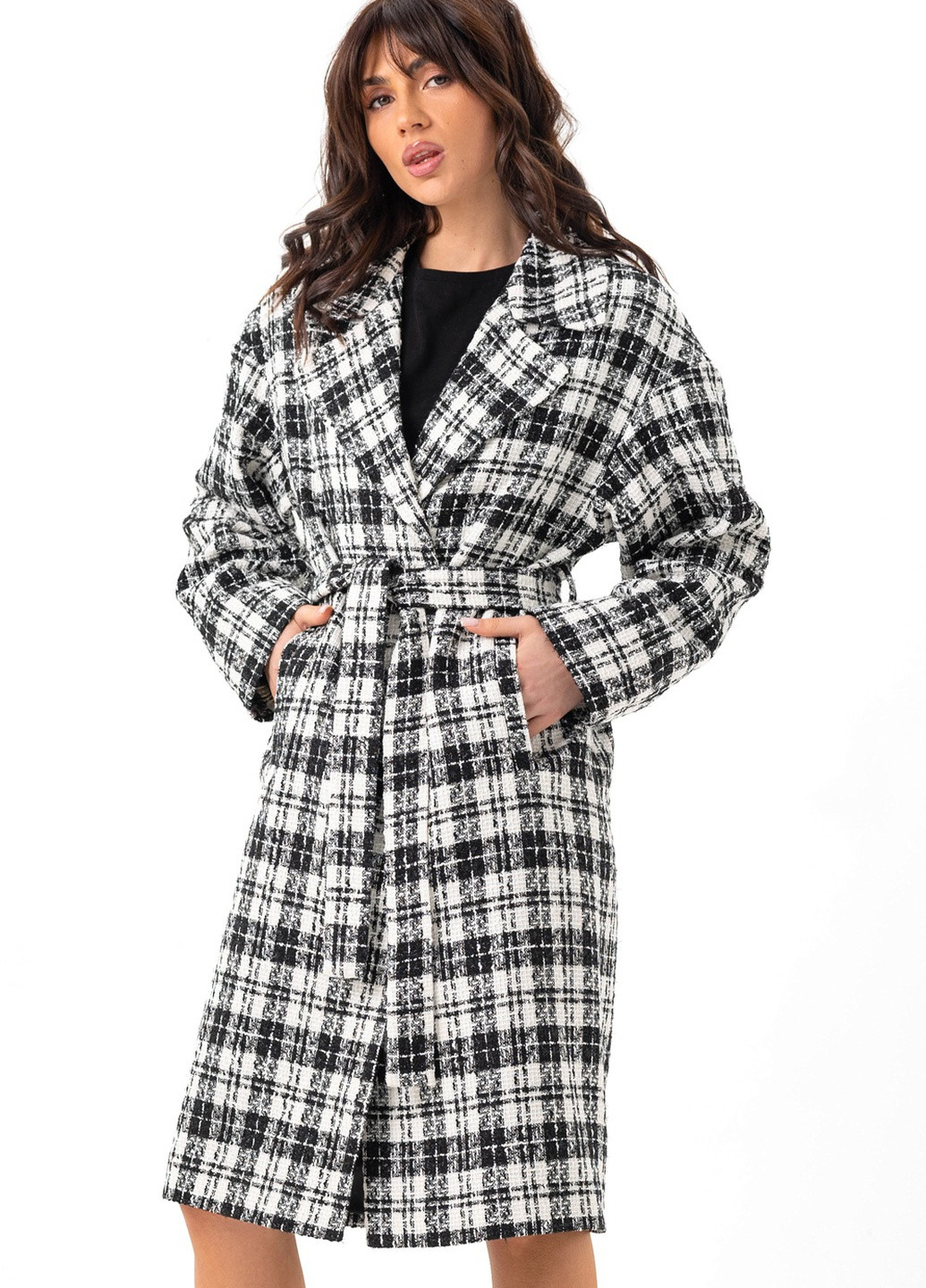 Чорно-білий демісезонне Пальто із твіду «Кліо» чорно-біле Emass