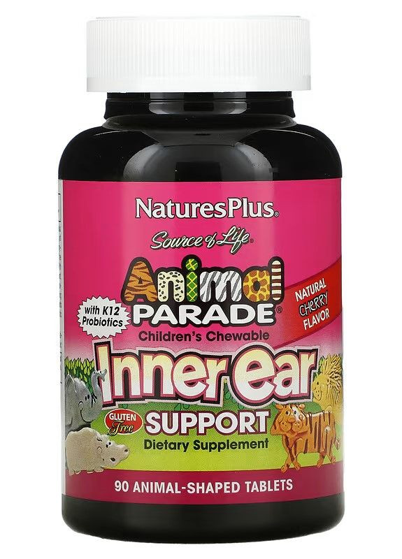 Жевательные витамины для детей Source of Life Animal Parade Children's Chewable Inner Ear Support 90 tabl (Cherry) Nature's Plus (277042197)