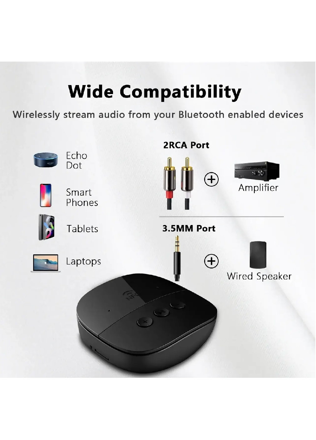 NFC Bluetooth адаптер 5.2 аудио приемник стерео ресивер для смартфона Bluetooth передатчика 78х48х18 мм (476157-Prob) Черный Unbranded (276962728)