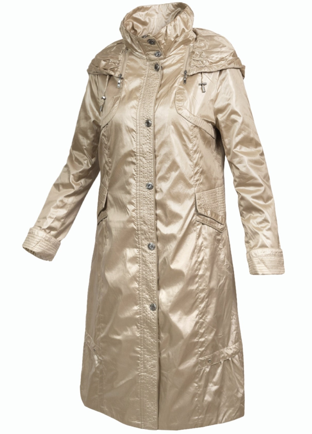 Бежевый Плащ пальто женский длинный демисезонный утепленный с капюшоном Mirage