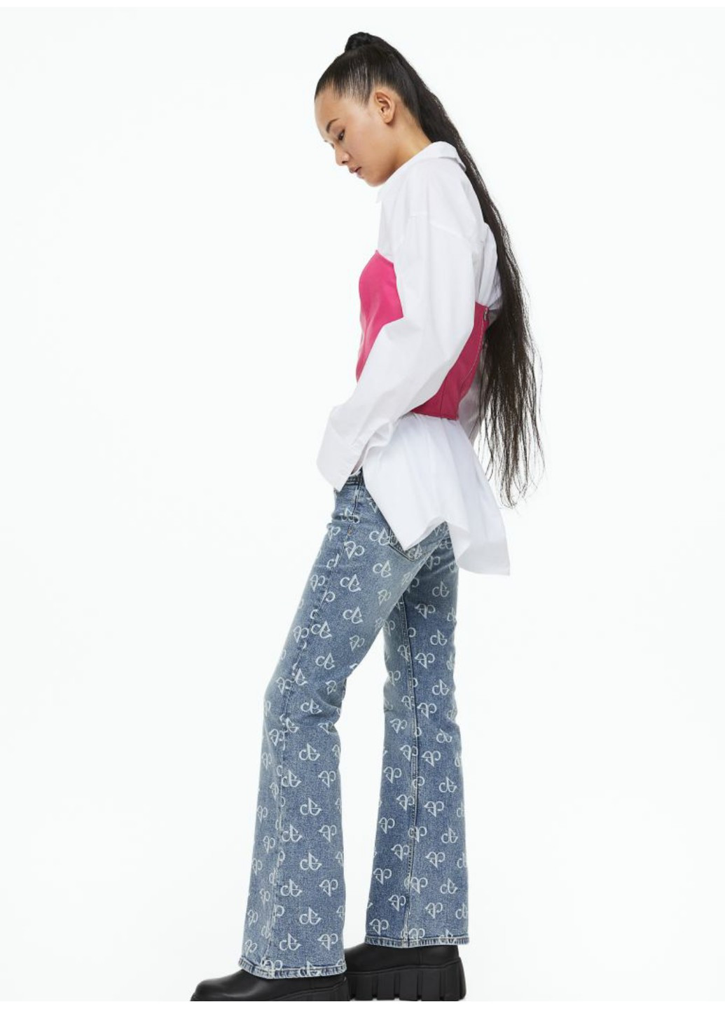 Женские джинсы клеш с принтом H&М (10040) 32 Синие H&M - (258744248)