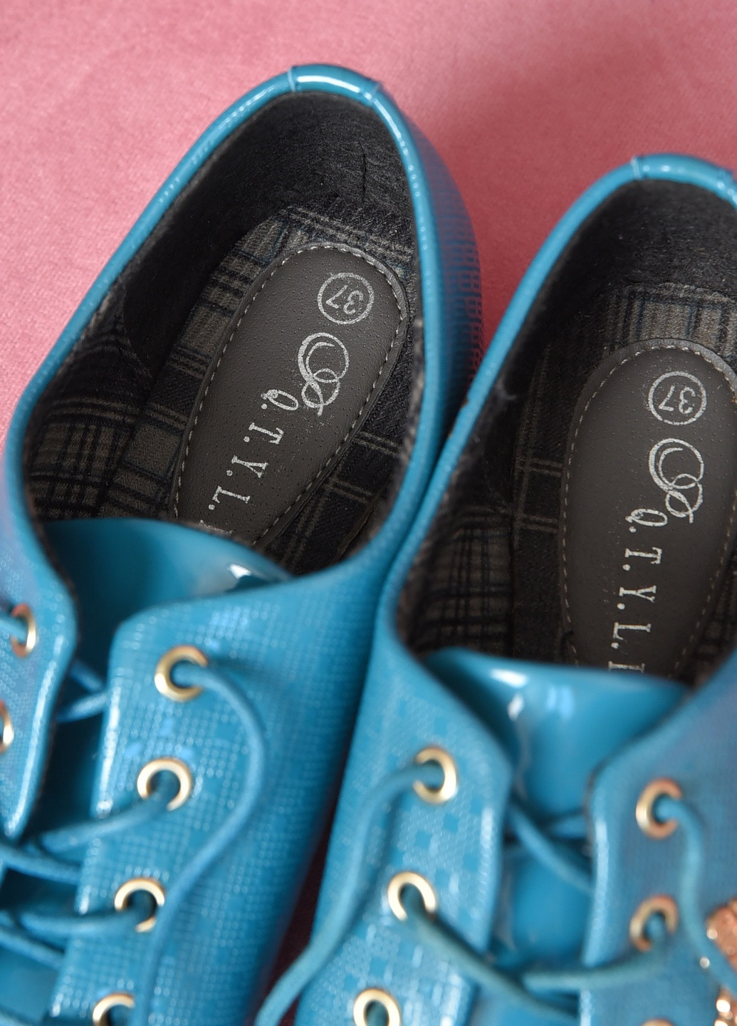 Туфлі жіночі блакитного кольору на шнурівці Let's Shop (259316720)