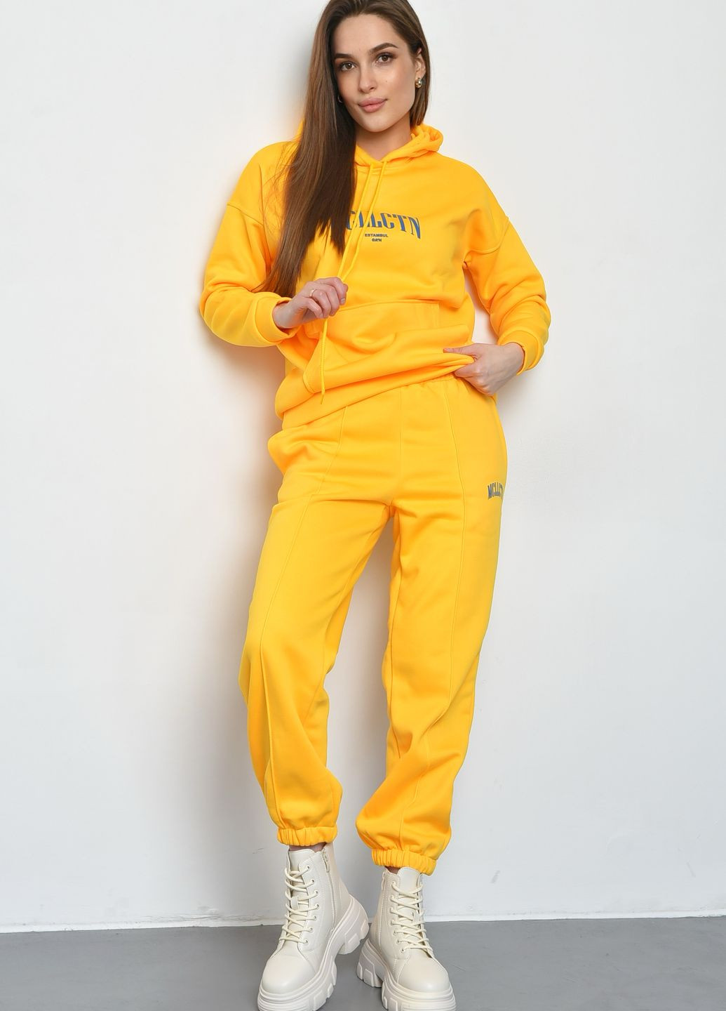 Спортивный костюм женский на флисе желтого цвета Let's Shop (271126487)