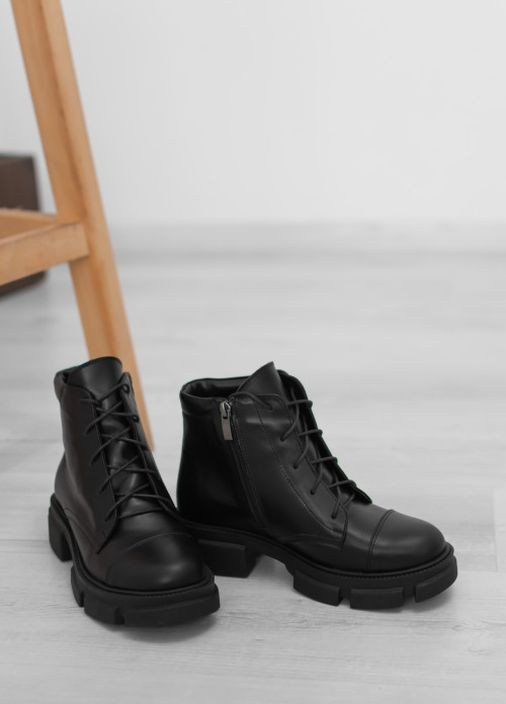 Зимние черные кожаные зимние ботинки Villomi со шнуровкой