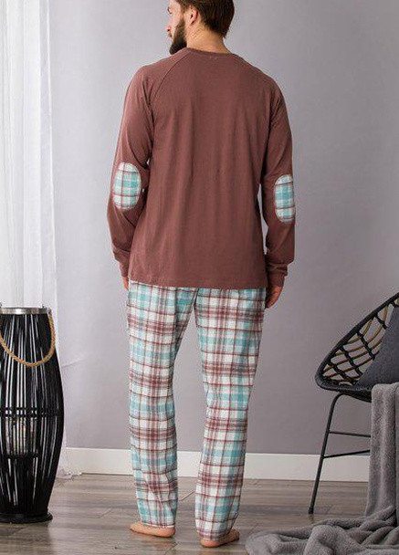 Пижама мужская пряме брюки и кофта с длиннми рукавами M Мокко с бирюзовм MNS 450 B21 Key (256979440)