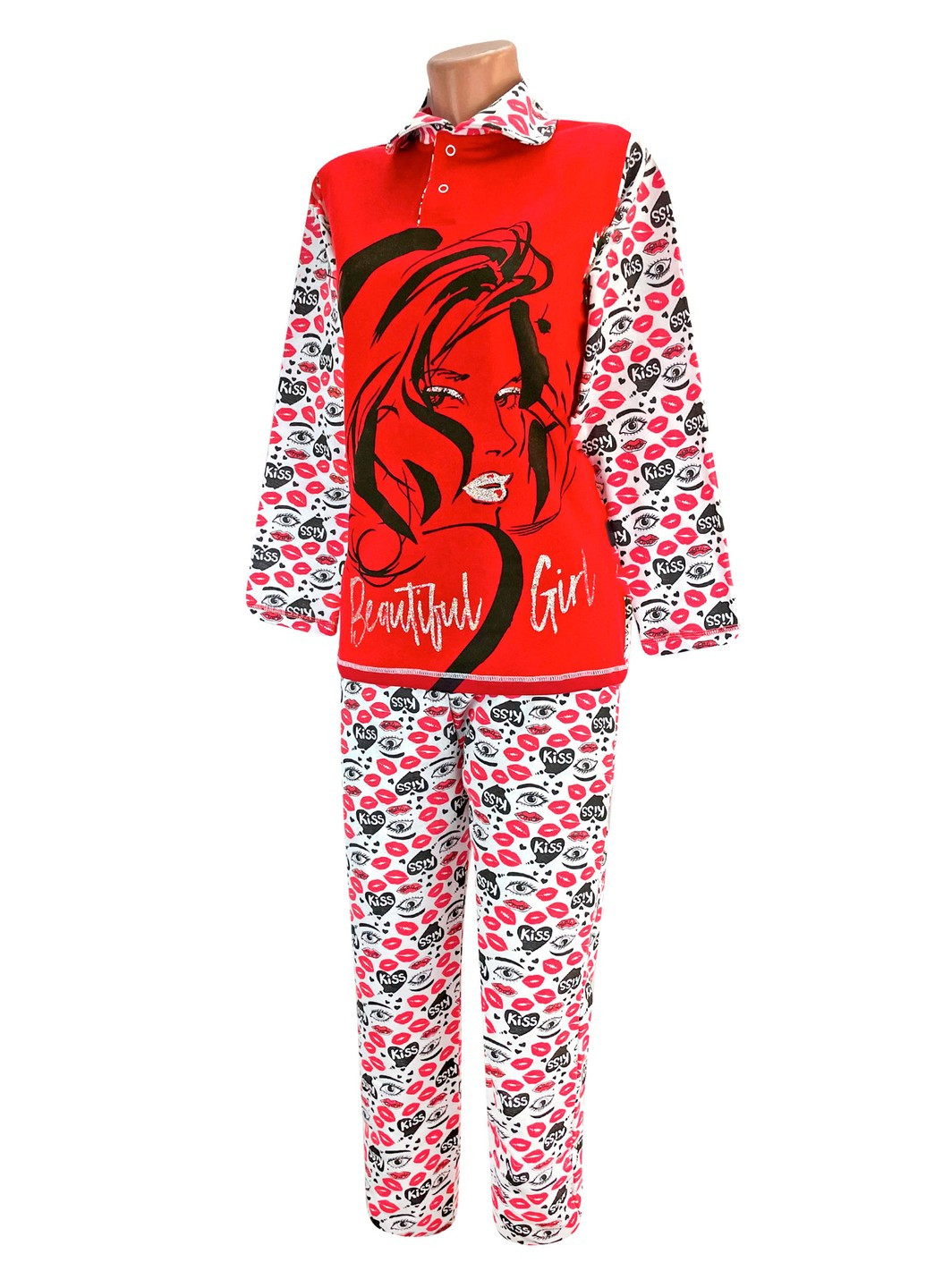 Красная всесезон пижама начесная beautiful girl кофта + брюки Жемчужина стилей 1134