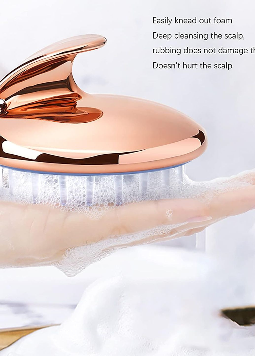 Силіконова щітка-масажер для шампуновання та миття голови рожеве золото No Brand (267499163)