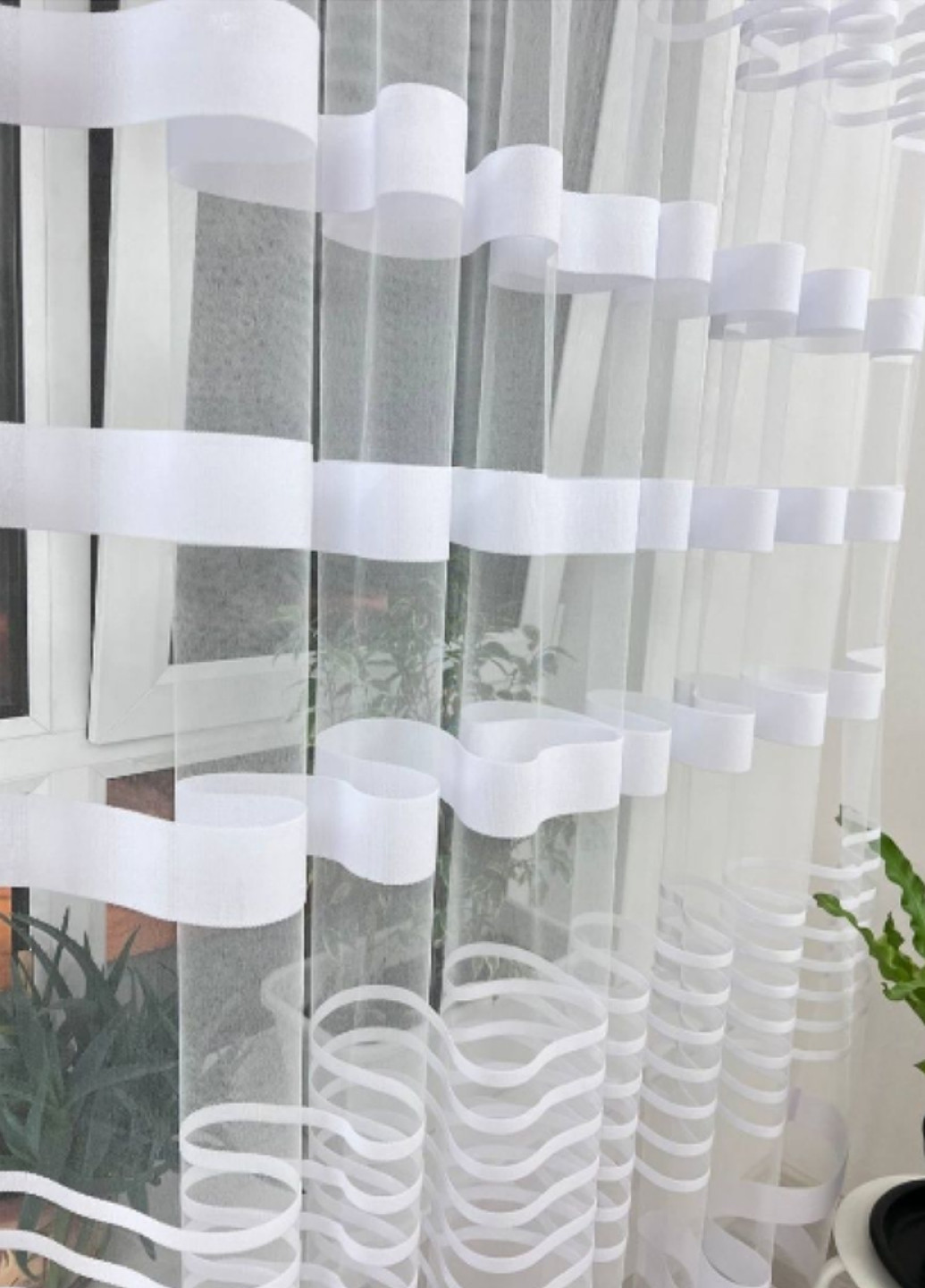 Готовый тюль, ширина 300 см, высота 260 см, рисунок полосками белый No Brand (259296780)