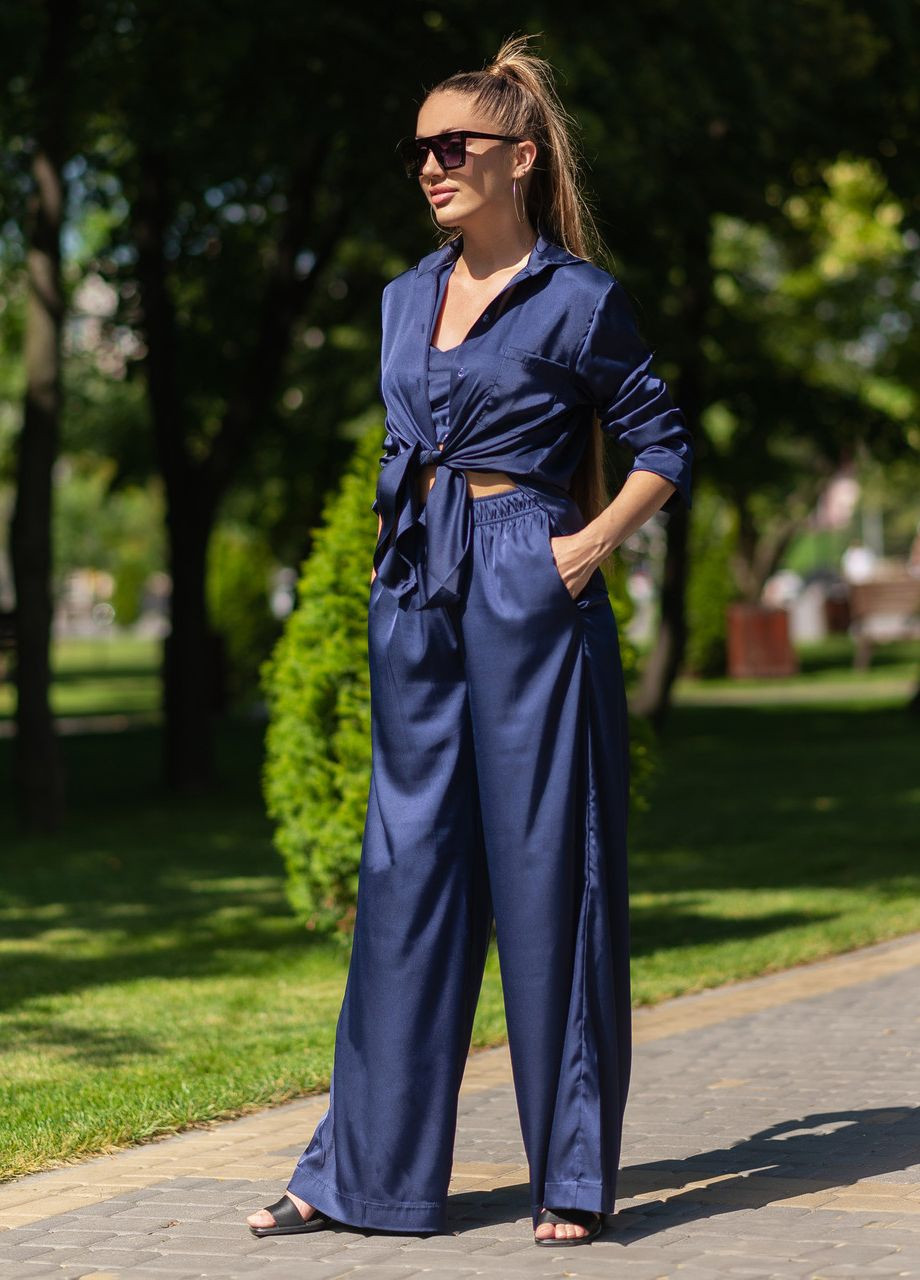 Жіночий костюм з шовку Армані сорочка та штани Темно-синій Maybel (260632330)