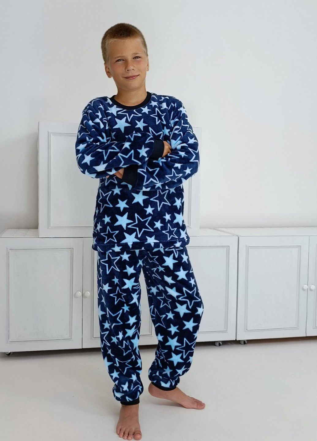 Синяя зимняя пижама подростковая синяя звезды 152 см синяя 64179596-1 Triko