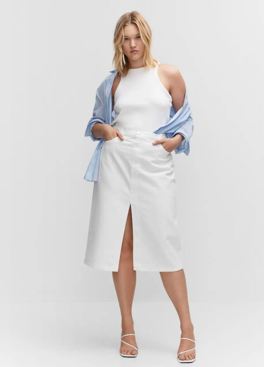 Біла джинсова спідниця міді Mango (259447104)