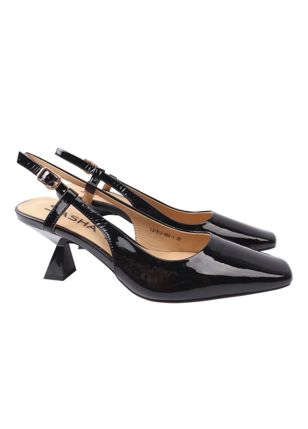 Туфли женские из натуральной лаковой кожи, на низком каблуке, с открытой пятой, цвет черный, Sasha Fabiani