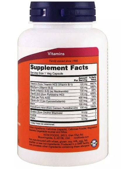 Vitamin B-100 100 Veg Caps NF0436 Now Foods (256725209)