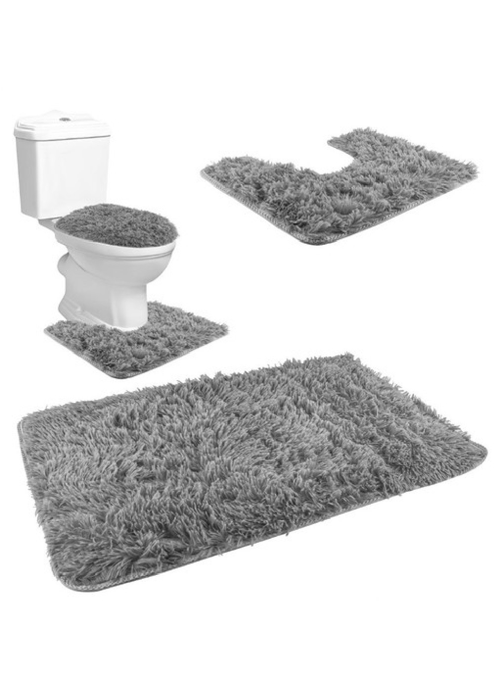 Набор комплект ковриков для ванной комнаты туалета 3 в 1 с антискользящим дном полиэстер (474878-Prob) Серая травка Unbranded (260084033)