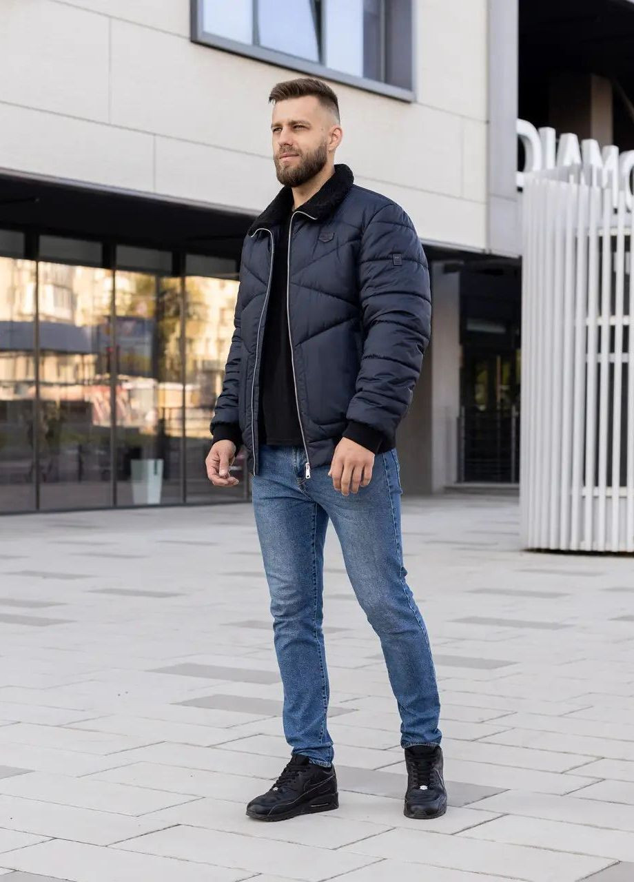 Темно-синяя зимняя мужская куртка большого размера зимняя SK