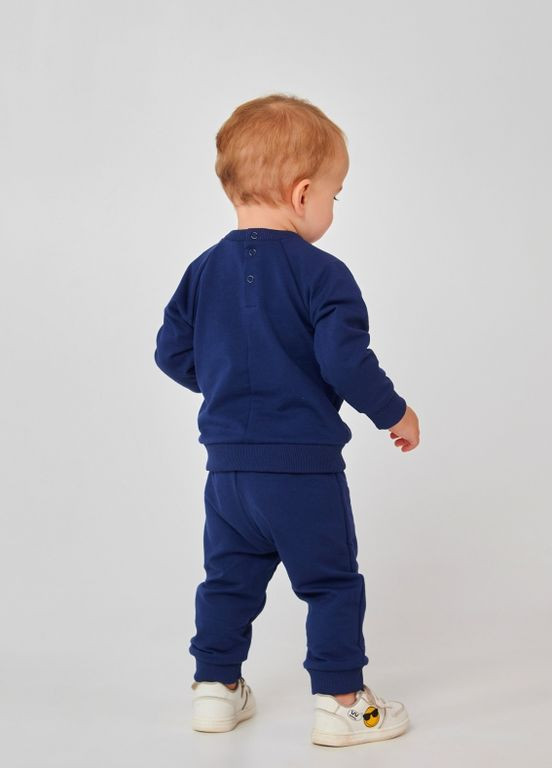 Синій дитячий костюм (кофта + штанці) | 95% бавовна | демісезон 80,86 |малюнок веселий дракончик темно синій Smil