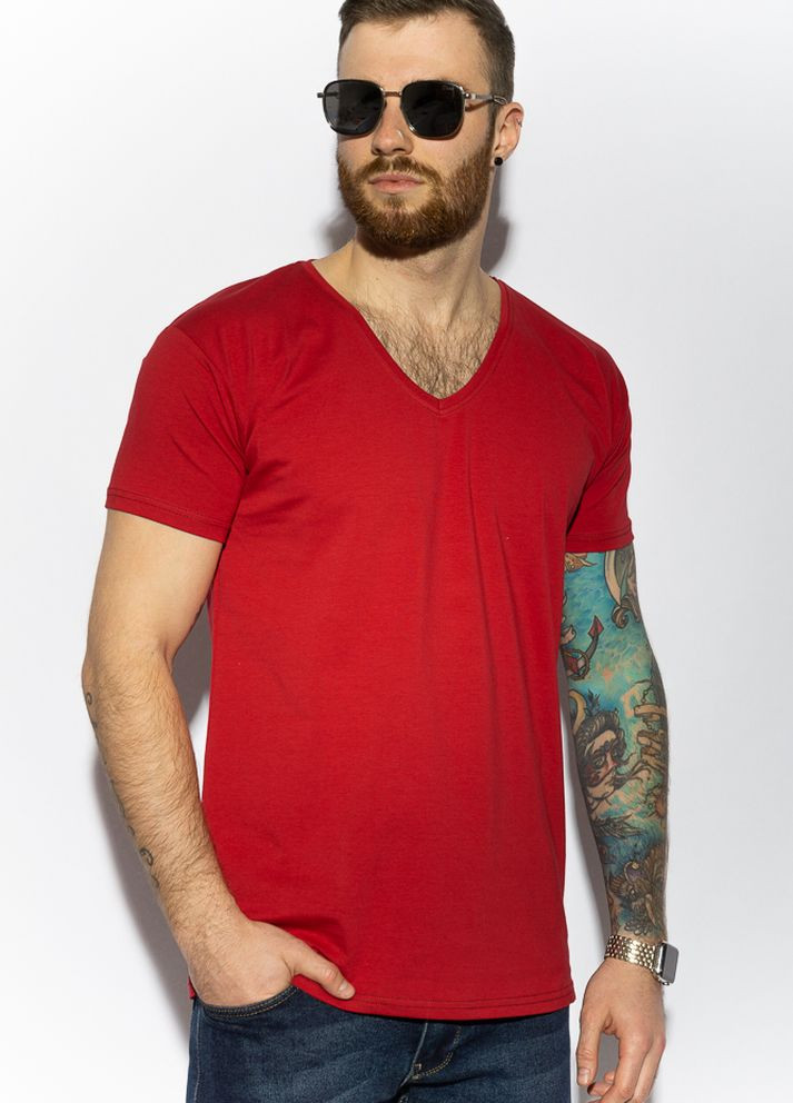 Бордовая футболка с v-образным вырезом (бордовый) Time of Style
