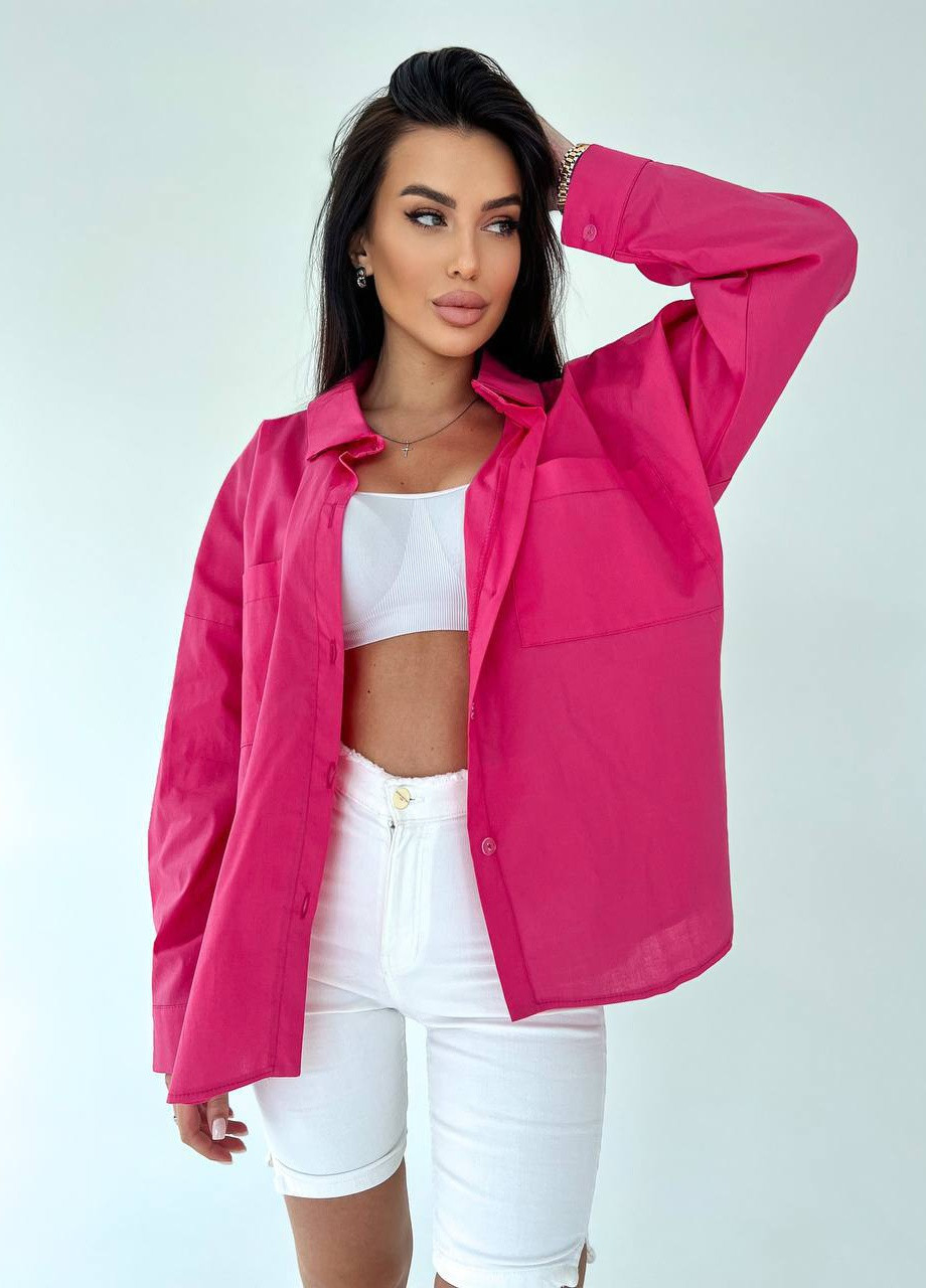 Малиновая повседневный рубашка однотонная Garna с длинным рукавом