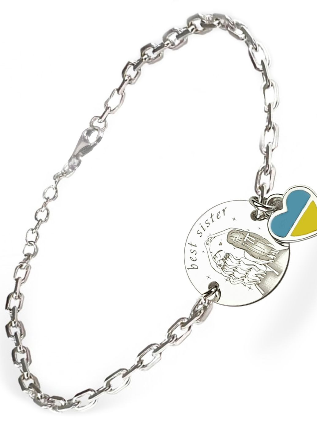 Срібний браслет на ланцюжку з серцем «Best Sister» регулюється родоване срібло Family Tree Jewelry Line (266267235)