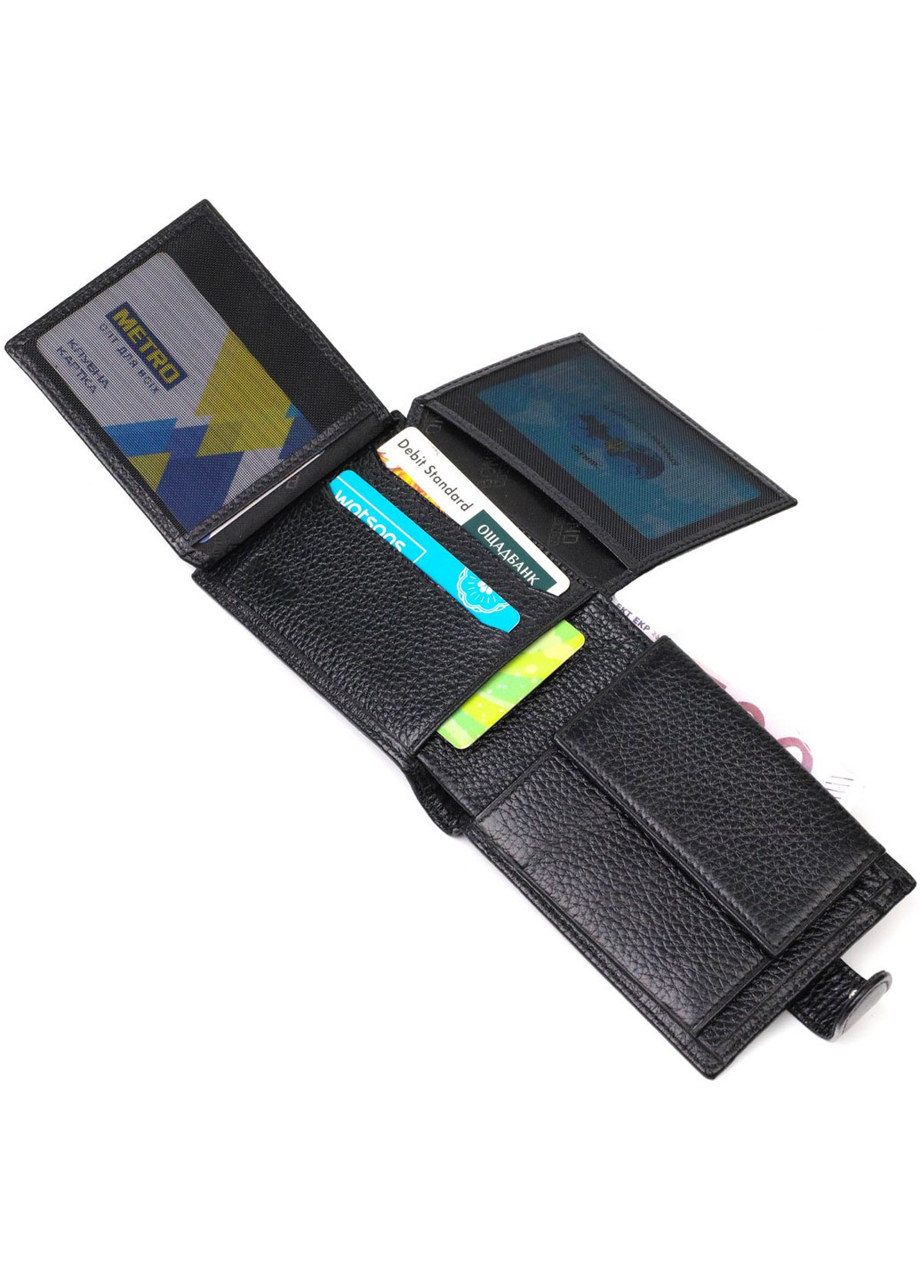 Компактный и в тоже время вместительный бумажник для мужчин из натуральной кожи 21996 Черный Bond (262158761)